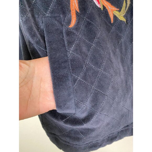 Natural Impressions Black Velour Quilted Floral Embroidered Jacket sz Large Zip - Picture 6 of 12